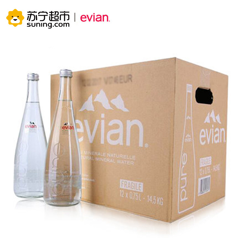 依云Evian 750ml*12法国原装进口玻璃瓶装天然矿泉水饮用水