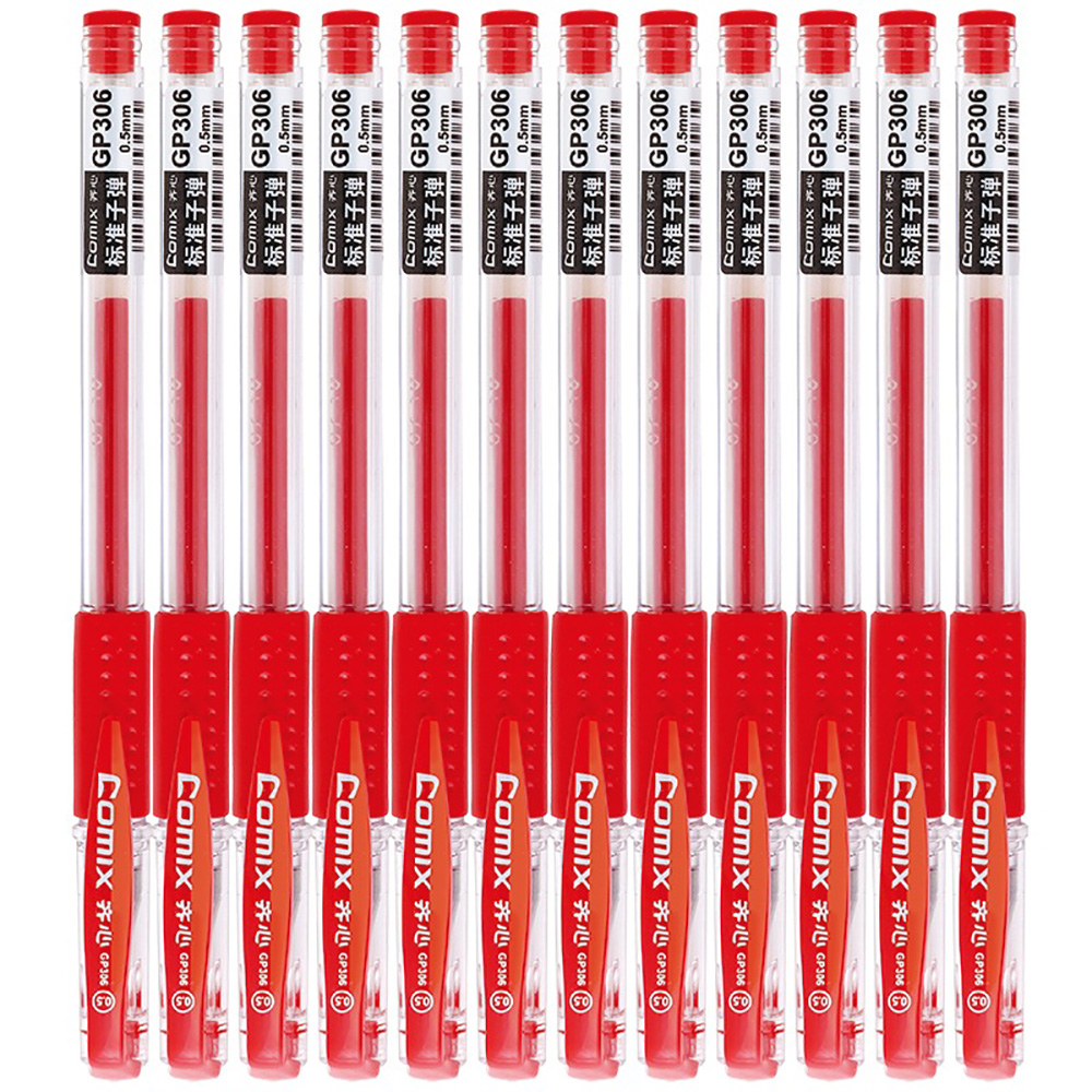 齐心(comix)GP306中性笔 12支/盒 0.5mm 水性笔水笔经典商务签字笔 碳素笔 红色