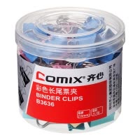 齐心(comix)B3636彩色长尾夹60只/筒 15mm 2筒装票据夹燕尾夹铁夹子资料夹发票夹长尾夹/白钢夹/票夹