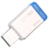 苏宁自营金士顿（Kingston）USB3.1 64GB 金属U盘 DT50 蓝色