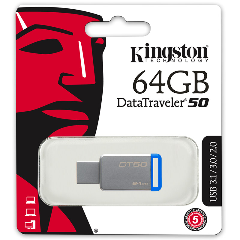 苏宁自营金士顿(Kingston)USB3.1 64GB 金属U盘 DT50 蓝色