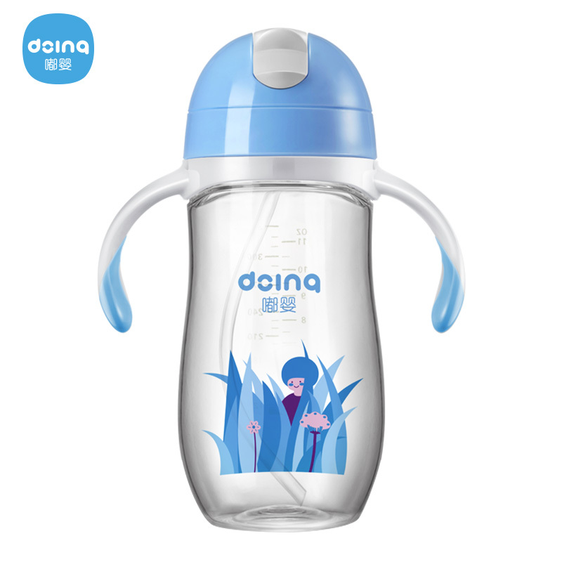 嘟婴(doing)企鹅型PA带手柄滑盖水杯DY-054-280ml-蓝色