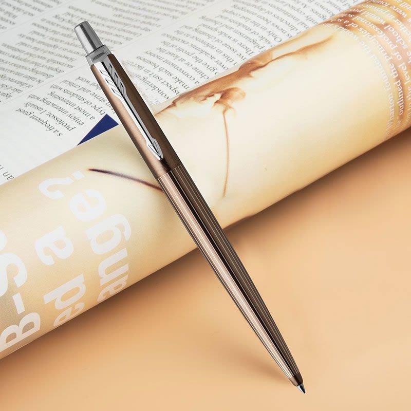 派克PARKER 签字笔 Jotter乔特系列卡莱尔棕细纹白夹凝胶水笔 学生办公通用日常书写按动式原子笔0.55mm笔芯图片