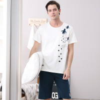 芬腾男士睡衣夏季薄款纯棉短袖短裤套装圆领套头休闲全棉质家居服