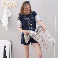 芬腾2017新款睡衣女夏季韩版休闲短袖短裤套头套装针织棉质家居服