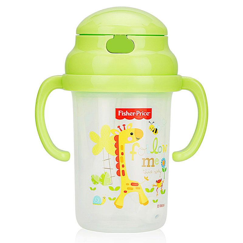 费雪牌(FISHER-PRICE)儿童水杯 PP材质带手柄婴童训练学饮杯280ml FP-8008绿色 适用年龄:6个月