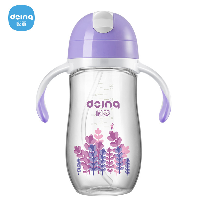 嘟婴(doing)企鹅型PA带手柄滑盖水杯DY-054-280ml-紫色