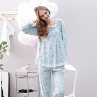 芬腾2017新款棉质睡衣女秋长袖纯棉春夏季套头套装可爱全棉家居服