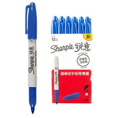 Sharpie 锐意防褪色马克笔细蓝12支纸盒装