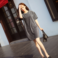 MIWEI蜜维 韩范潮流银线金属感宽松纯色长款短袖T恤女8320-F131-P48-YS