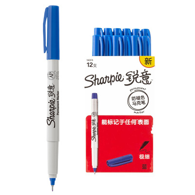 Sharpie 锐意防褪色马克笔极细蓝色12支纸盒装