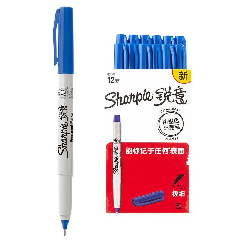 Sharpie 锐意防褪色马克笔极细蓝色12支纸盒装图片