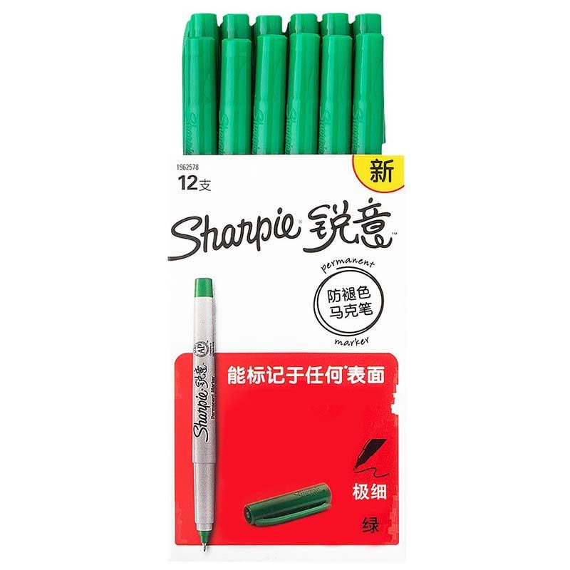 Sharpie 锐意防褪色马克笔极细绿色12支纸盒装图片