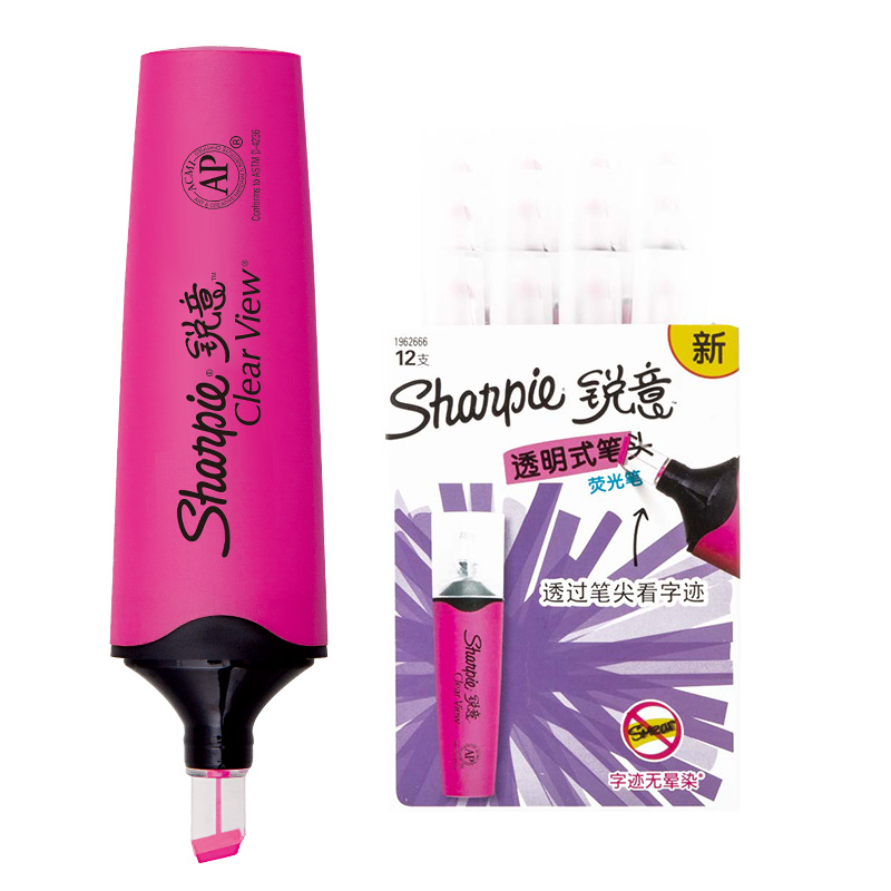 Sharpie 锐意荧光笔透明式笔头粉色12支纸盒装