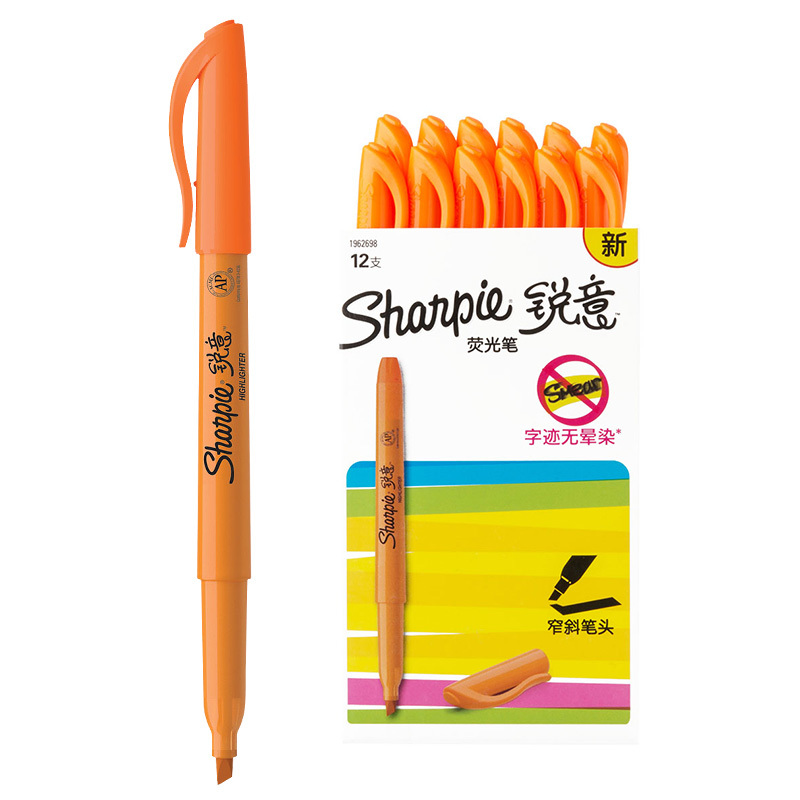 Sharpie 锐意荧光笔窄斜笔头橙色12支纸盒装