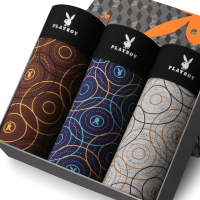 花花公子 5870男士内裤棉质男平角裤加大青年透气中腰四角内裤男3条礼盒装多色