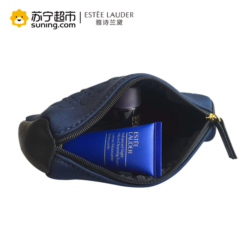 雅诗兰黛(Estee Lauder)抗皱竹粹水30ml+ 肌透修护洁面乳30ml +深蓝色圆圈拼接化妆包