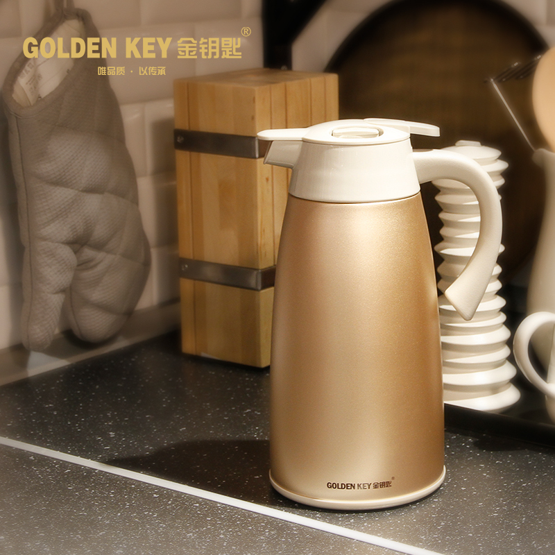 金钥匙(GOLDEN KEY)304真空水壶 名庭防溢密封保温壶(土豪金)GK-2100A3T-G