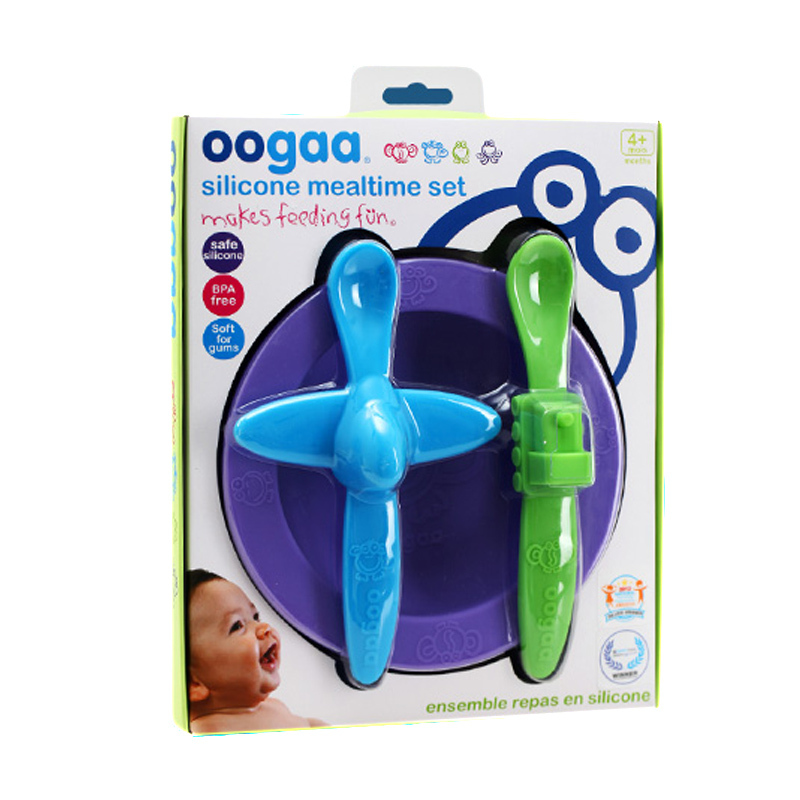 [苏宁自营]欧格Oogaa OGM812 硅胶餐具套装-紫色 卡通硅胶餐具防摔防滑餐具耐高温硅胶餐具