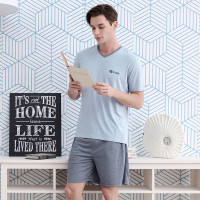 芬腾男士睡衣夏季新薄款针织棉质简约男青年纯色休闲可外穿家居服套装