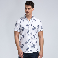 才子男装（TRIES）短袖衬衫 男士2017年新款植物花卉简约清透时尚短袖衬衫1272E1821