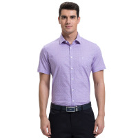 才子男装（TRIES）短袖衬衫 男士2017年新款紫色淡格纹时尚清新百搭商务短袖正装衬衫1072E0621