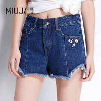 中腰垮裤不规则毛边牛仔短裤