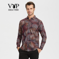 花花公子VIP长袖衬衫男 时尚商务休闲针织衬衫男 S12CT2002