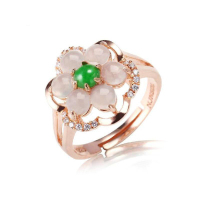 铭尚 天然A货翡翠梅花戒指时尚百搭女款翡翠指环 冰种翡翠送礼