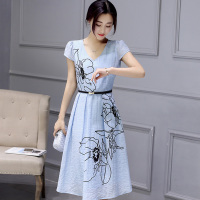 丝柏舍2018夏装新款女印花收腰显瘦连衣裙(配腰带)S72R0214