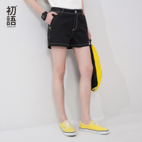 初语2017夏季新款时尚休闲短裤女 纯棉修身显瘦百搭纯色热裤