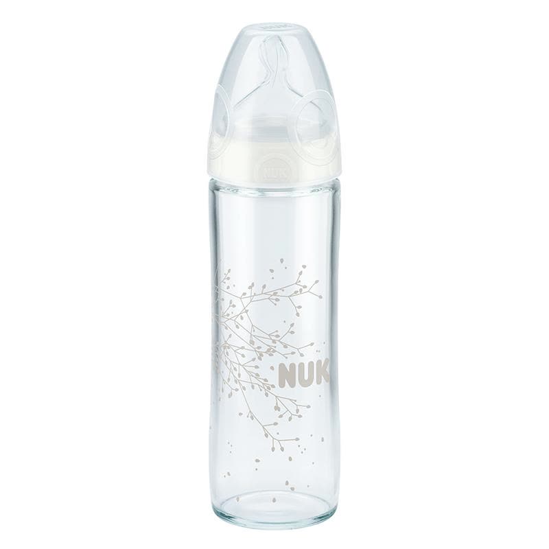 德国进口 NUK新生儿宽口径玻璃奶瓶240ml(带0-6月硅胶中圆孔奶嘴)新品纤细瓶身耐高温奶瓶 花色随机图片