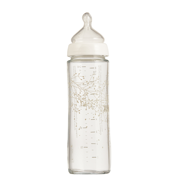 德国进口 NUK新生儿宽口径玻璃奶瓶240ml(带0-6月硅胶中圆孔奶嘴)新品纤细瓶身耐高温奶瓶 花色随机