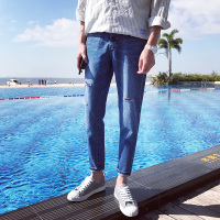 超音狼男装舒适夏季破洞牛仔九分裤2017NQH-055