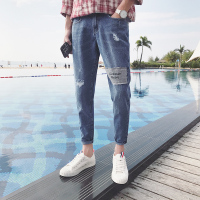 超音狼男装舒适夏季破洞牛仔九分裤2017NQH-070