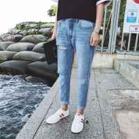 超音狼男装舒适夏季破洞牛仔九分裤休闲2017ZDZ-X301