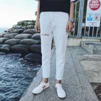 超音狼男装舒适夏季破洞牛仔九分裤修身2017ZDZ-X301