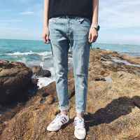超音狼男装舒适夏季破洞牛仔九分裤2017ZDZ-X302
