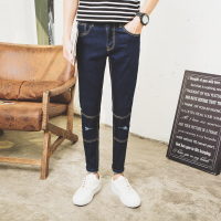 超音狼男装舒适夏季修身牛仔九分裤破洞2017HD-917