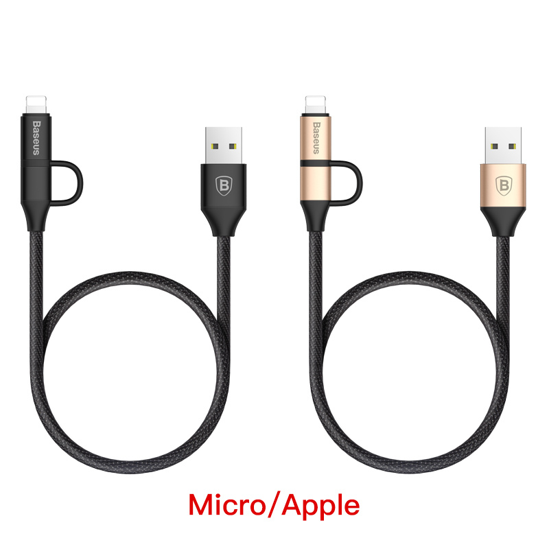 倍思iphone6数据线苹果7安卓通用数据线type-c二合一两用充电线器黑色壳+黑色线