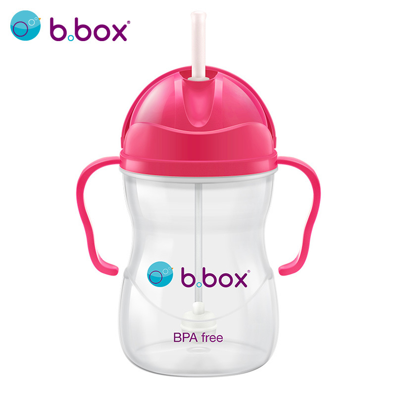 澳洲b.box婴儿水杯宝宝带刻度重力球训练吸管杯bbox儿童学饮杯240ml经典玫红款