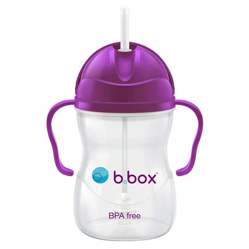 澳洲b.box婴儿水杯宝宝带刻度重力球训练吸管杯bbox儿童学饮杯240ml经典紫色款
