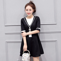 丝柏舍2017春季新款女装五分袖撞色淑女收腰显瘦连衣裙S71R0100
