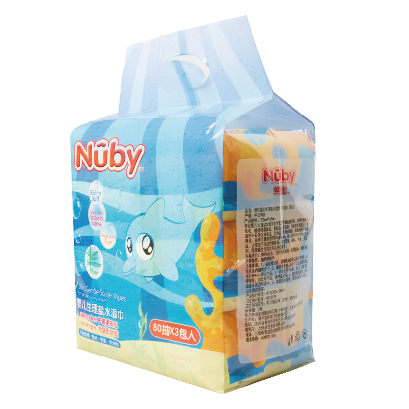 努比(Nuby)婴儿生理盐水湿巾（80抽）3包入9038