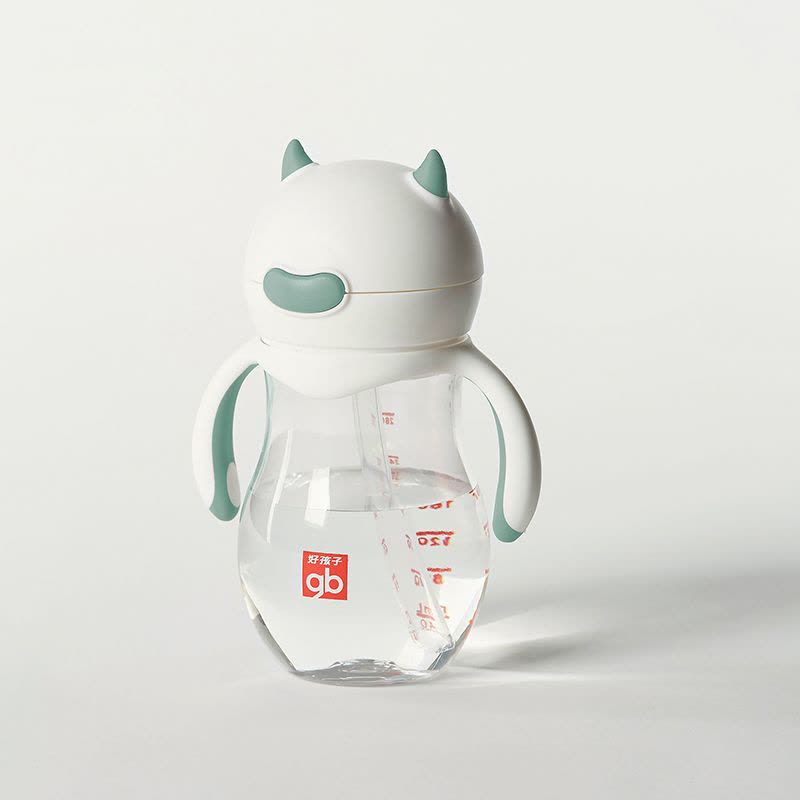 好孩子(gb)TRITAN吸管训练杯带握把240ml-灰绿(小饿魔形象系列) H80126图片