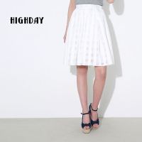 highday半身裙白色甜美小方格中长裙女