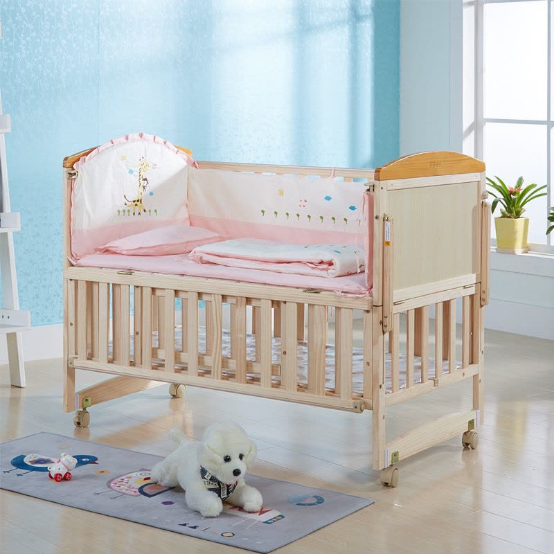 婴蓓实木婴儿床宝宝多功能可摇晃摇篮床图片