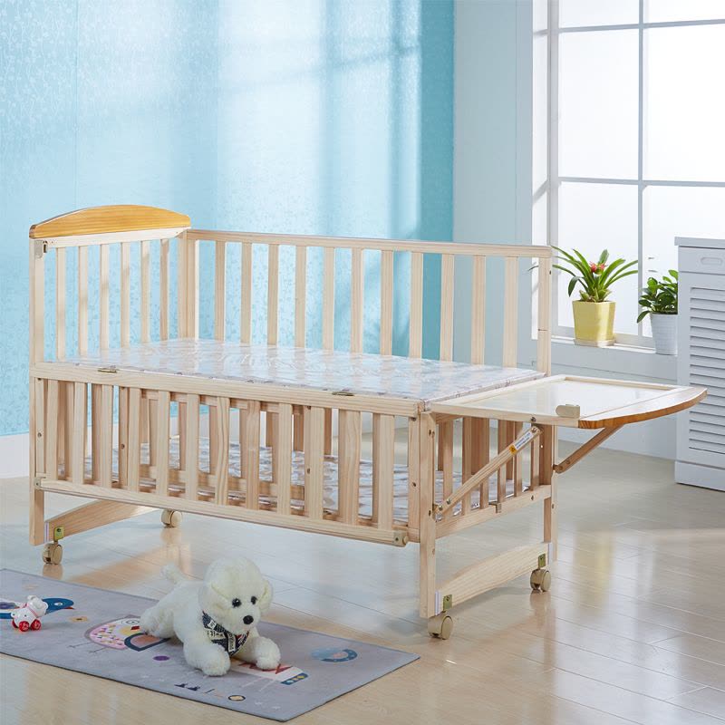 婴蓓实木婴儿床宝宝多功能可摇晃摇篮床图片