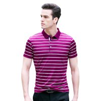 恒源祥短袖T恤男 2017夏款中年商务纯桑蚕丝男条纹翻领半袖POLO衫