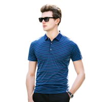 恒源祥短袖T恤男 2017 夏款中年商务休闲男半袖桑蚕丝POLO衫翻领时尚爸爸装 蓝色